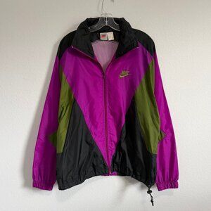 NIKE Vintage Multicolor Long Sleeve Zip Front Hooded Windbreaker Jacket Size L.